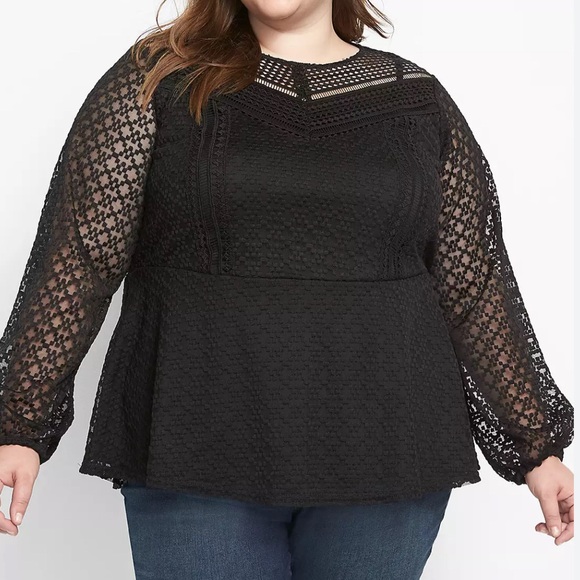 Elegant Lane Bryant Black Lace Top, NWT - Picture 1 of 10